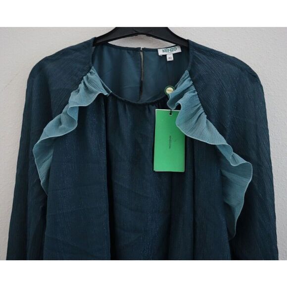 Kenzo 2TO172 5HA 73 Women's Sz 40 Deep Jade Sheer Layered Ruffle Blouse $325+ - Picture 3 of 13